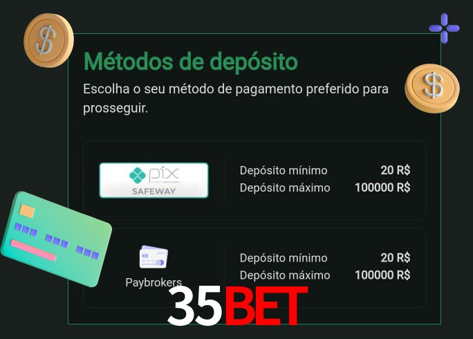 O cassino 35BET oferece uma grande variedade de métodos de pagamento